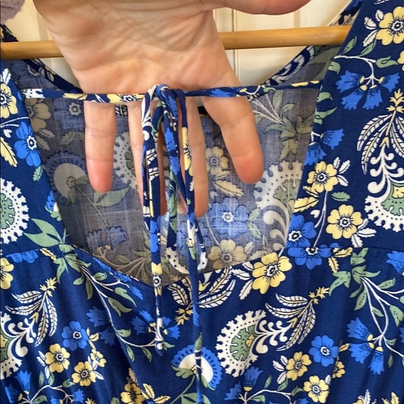 Springfield Floral Blue Midi Dress Long Balloon Sleeve Empire Boho Feminine - Picture 11 of 15